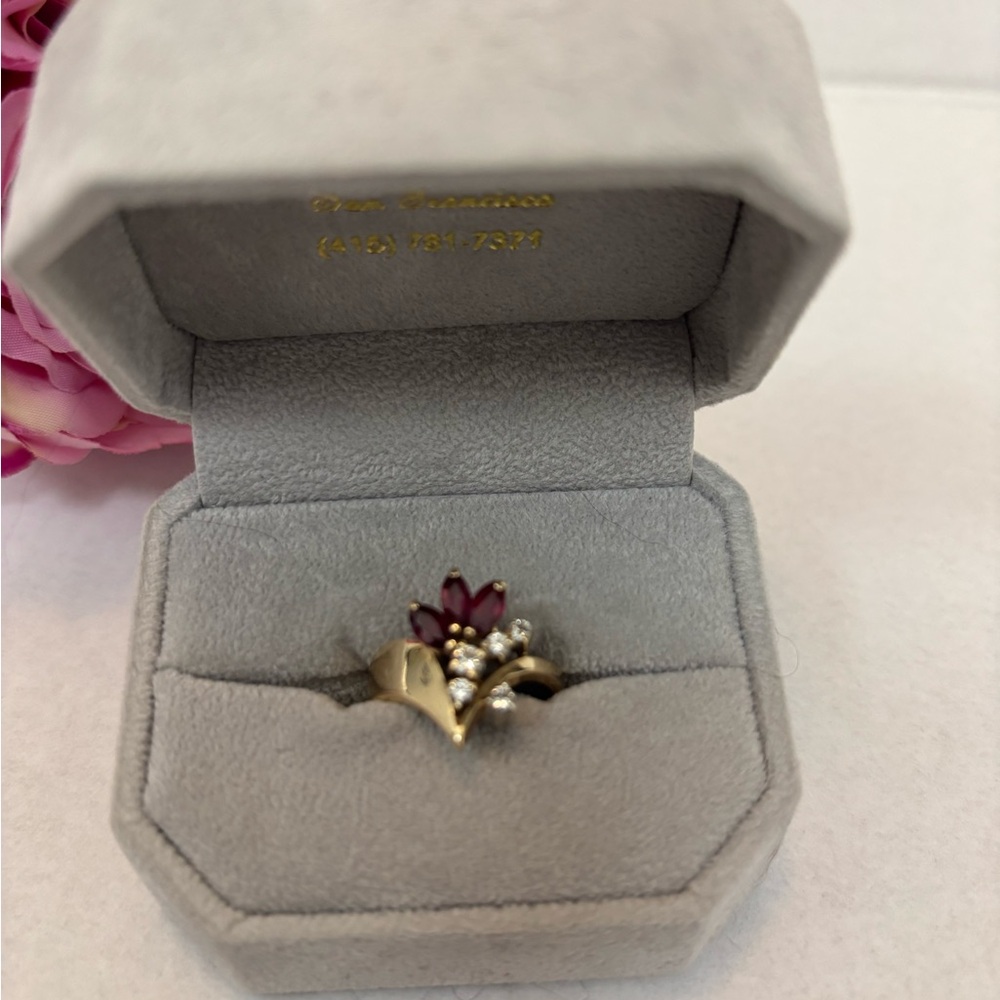 Genuine Vintage 1985 Diamond and Ruby Ring Set in 14k Gold Gorgeous Ring Size 6 - Picture 2 of 8